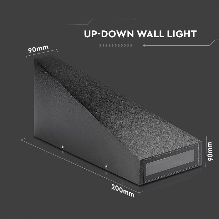 4W(450Lm) LED sienas gaismeklis, V-TAC, IP65, melns, silti balta gaisma 3000K
