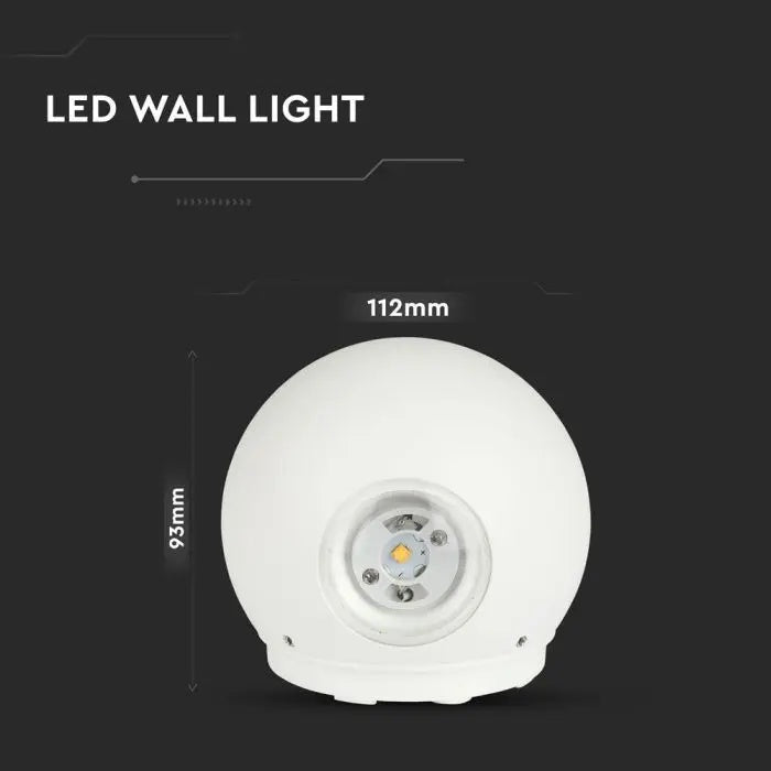 4W(476Lm) LED seinavalgusti, V-TAC, IP65, ümmargune, valge, neutraalne valge valgus 4000K