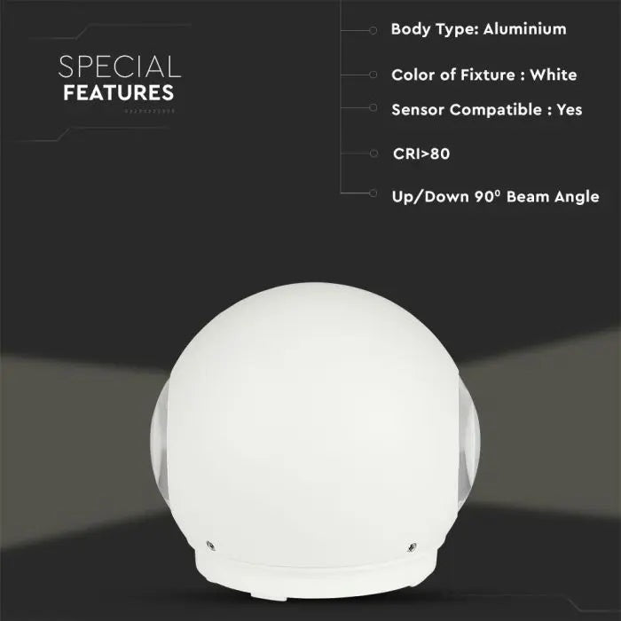 4W(476Lm) LED seinavalgusti, V-TAC, IP65, ümmargune, valge, neutraalne valge valgus 4000K