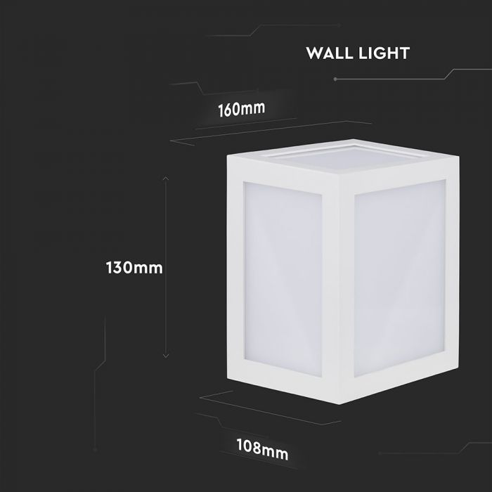 12W(1350Lm) LED sienas gaismeklis, V-TAC, IP65, balts, neitrāli balta gaisma 4000K