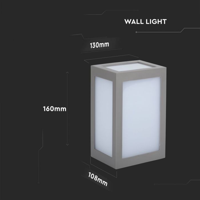12W(1250Lm) LED sienas gaismeklis, V-TAC, IP65, pelēks, silti balta gaisma 3000K