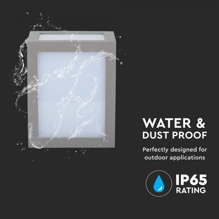 12W(1250Lm) LED sienas gaismeklis, V-TAC, IP65, pelēks, silti balta gaisma 3000K