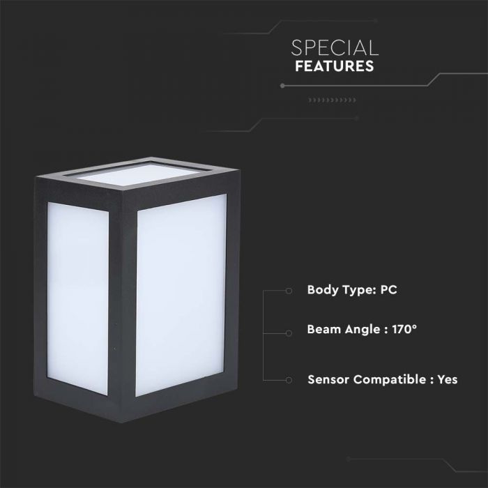 12W(1350Lm) LED seinavalgusti, V-TAC, IP65, must, neutraalne valge 4000K