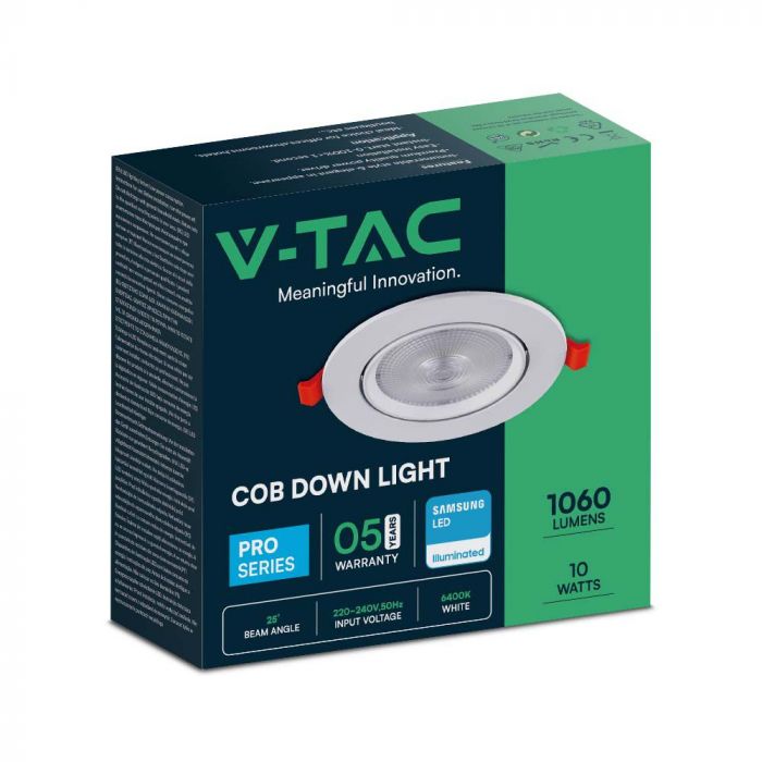 10W (1060Lm) LED rund takarmatur, V-TAC SAMSUNG, IP20, 5 års garanti, 6400K