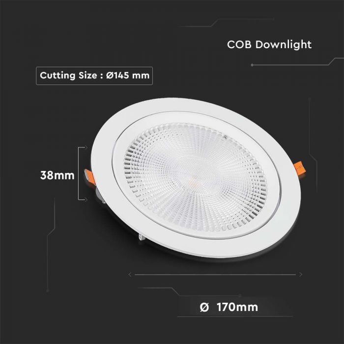 20W (1975Lm) LED rund takarmatur, V-TAC SAMSUNG, IP20, 5 års garanti, 6400K