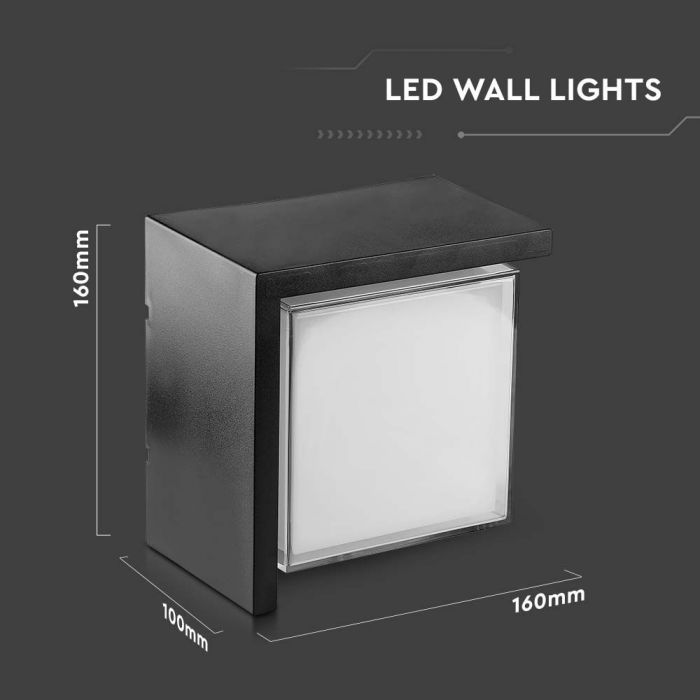 12W(1160Lm) LED wall light, V-TAC, IP65, black, square, warm white light 3000K