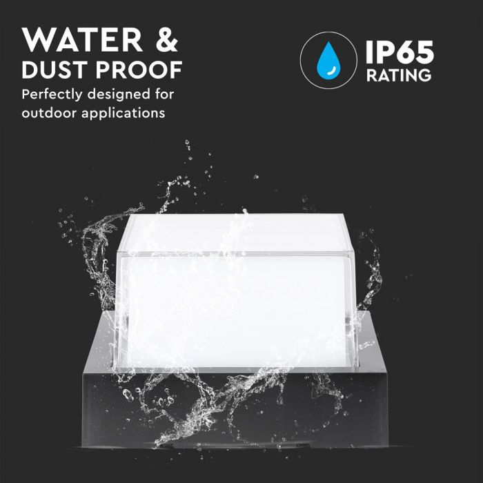 12W(1200Lm) LED sienas gaismeklis, V-TAC, IP65, melns, kvadrāta, silti balta gaisma 3000K