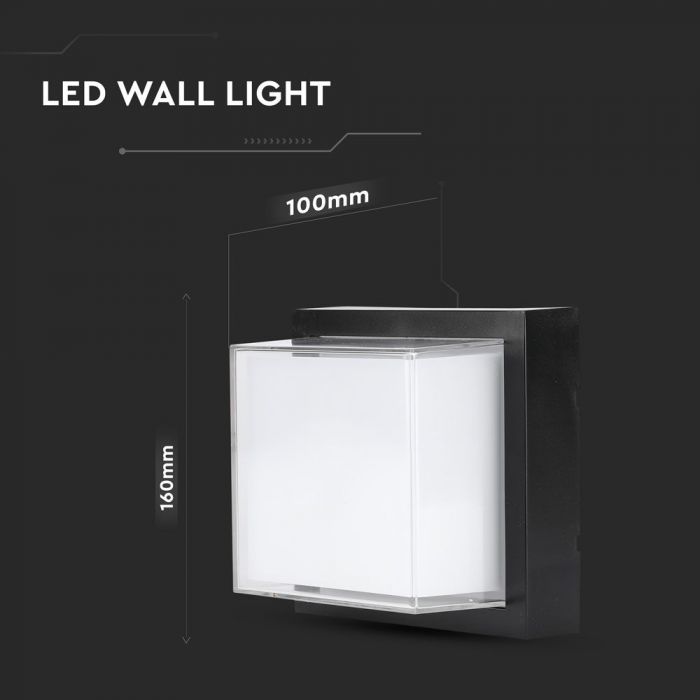 12W(1280Lm) LED-väggarmatur, V-TAC, IP65, svart, fyrkantig, neutralvitt ljus 4000K