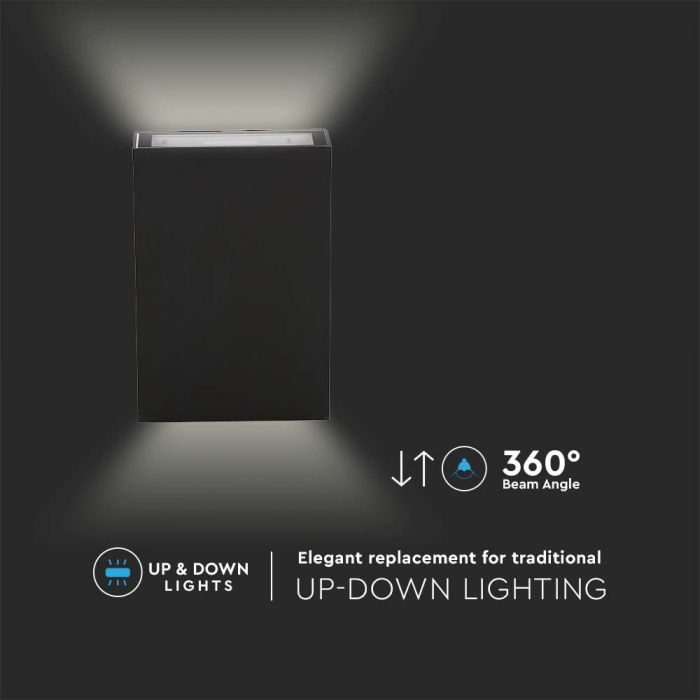 4W(400Lm) LED Fasādes gaismeklis, V-TAC, IP65, melns, auksti balta gaisma 6400K