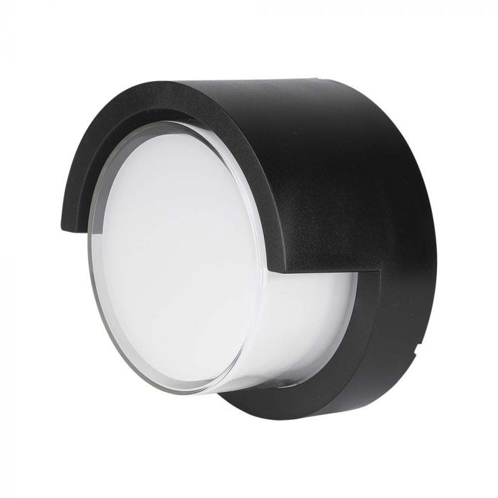 7W(610Lm) LED fasādes gaismeklis, V-TAC, IP65, melns, apaļš, silti balta gaisma 3000K