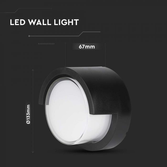 7W(610Lm) LED wall light, V-TAC, IP65, black, round, warm white light 3000K