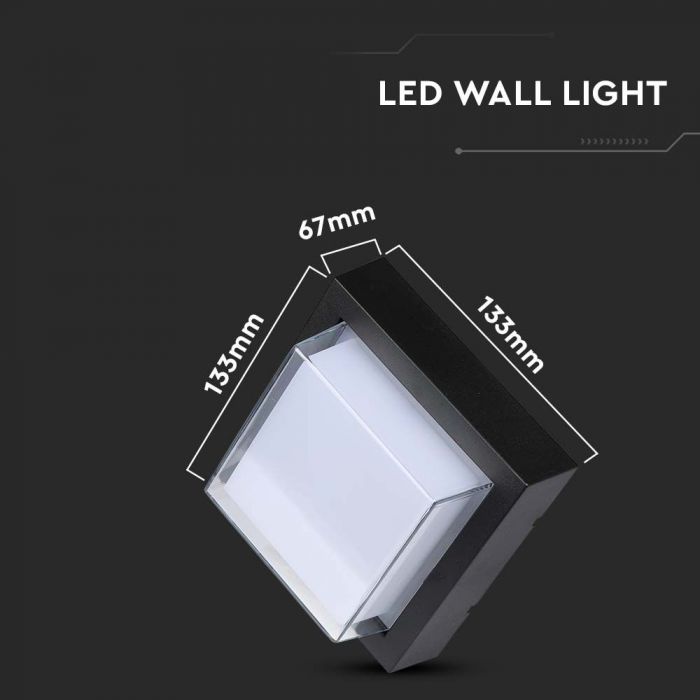 7W(700Lm) LED sienas gaismeklis, V-TAC, IP65, melns, kvadrāta, silti balta gaisma 3000K