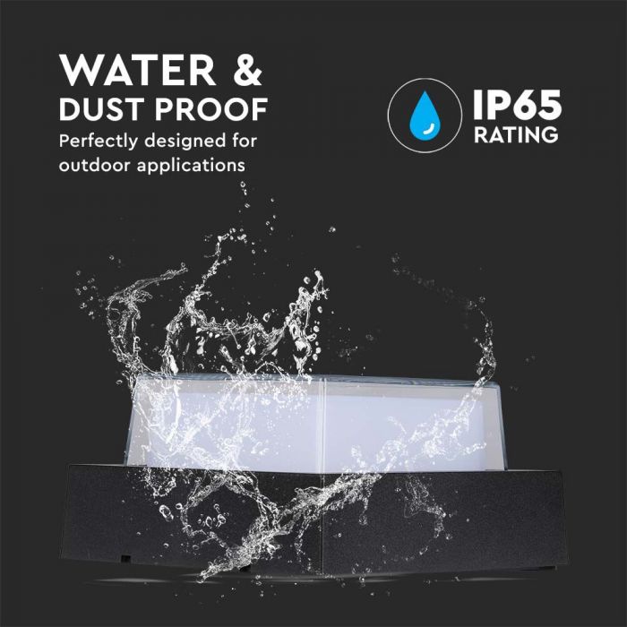 7W(700Lm) LED-väggarmatur, V-TAC, IP65, svart, fyrkantig, varmvitt ljus 3000K