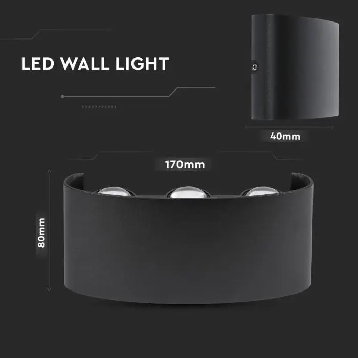 5W(630Lm) LED-fasadarmatur, V-TAC, IP65, svart, varmvitt ljus 3000K