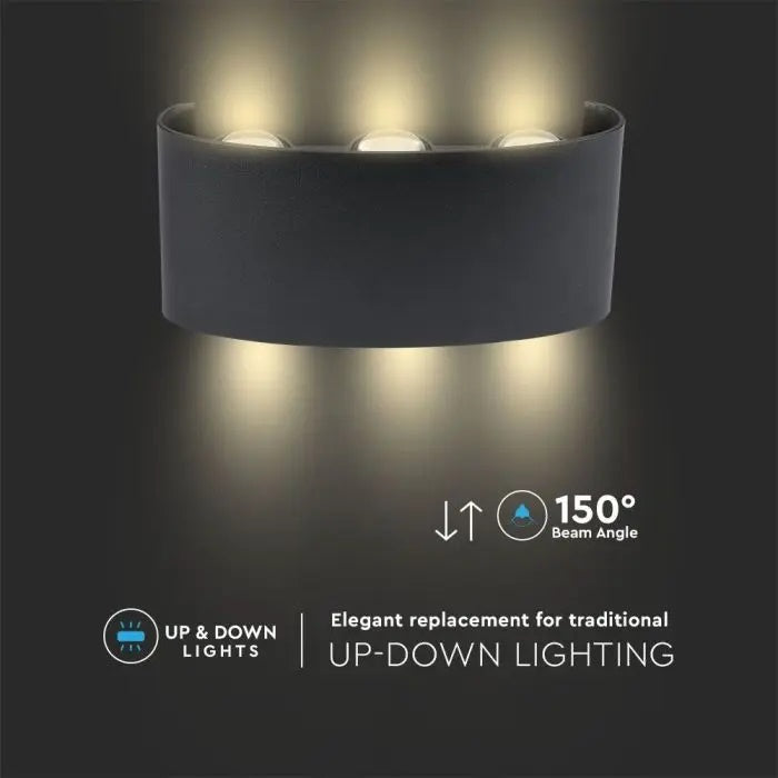5W(630Lm) LED-fasadarmatur, V-TAC, IP65, svart, varmvitt ljus 3000K