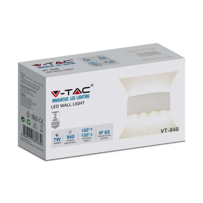 7W(870Lm) LED wall light, V-TAC, IP65, white, warm white light 3000K
