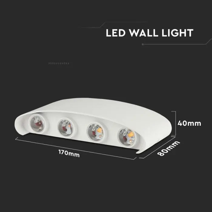 7W(870Lm) LED sienas gaismeklis, V-TAC, IP65, balts, silti balta gaisma 3000K