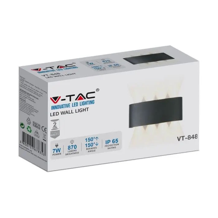 7W(870Lm) LED fasadarmatur, V-TAC, IP65, svart, neutralvit 4000K