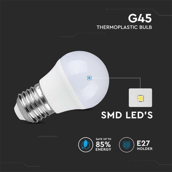 E27 6.5W(600Lm) LED Spuldze V-TAC SAMSUNG, G45, IP20, neitrāli balta gaisma 4000K