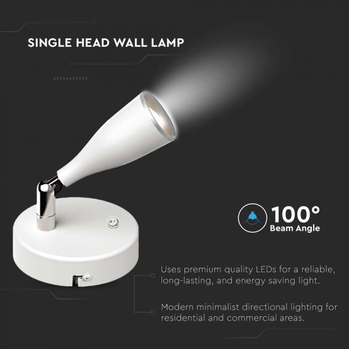 4.5W(420Lm) LED Wall lamp, with switch, V-TAC, IP20, white, warm white light 3000K