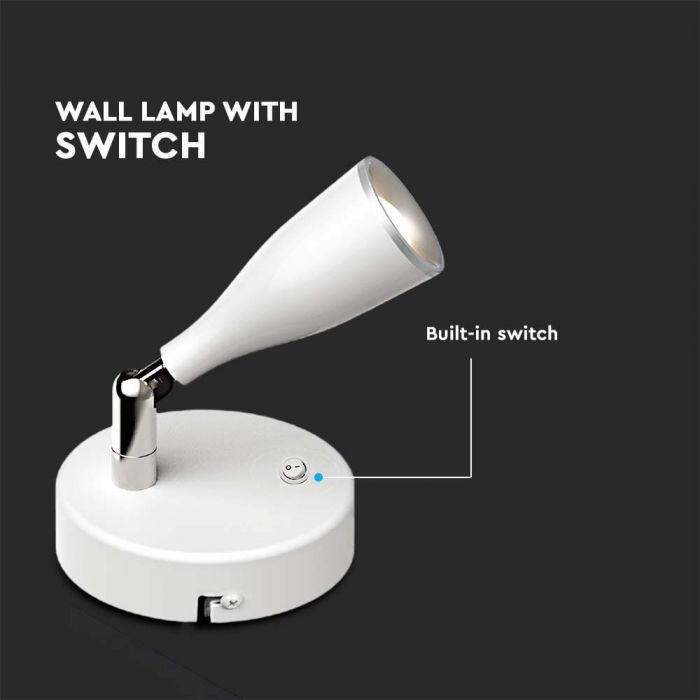 4.5W(420Lm) LED Wall lamp, with switch, V-TAC, IP20, white, warm white light 3000K