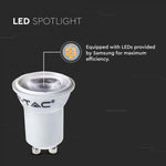 GU10 2W (150Lm) LED-lampa, V-TAC SAMSUNG, IP20, MR11, 5 års garanti, 6500K kallvitt ljus