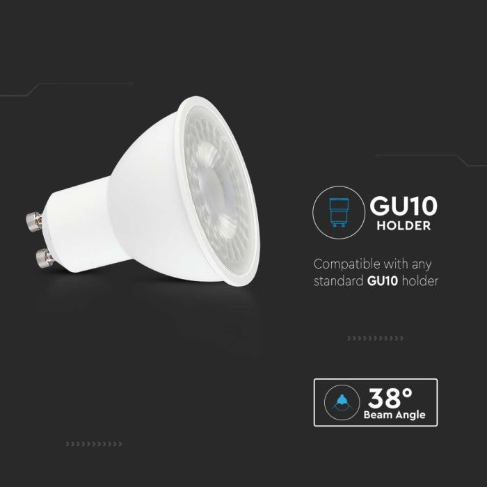Светодиодная лампа GU10 7,5 Вт (610 лм), V-TAC SAMSUNG, IP20, гарантия 5 лет, холодный белый 6500K