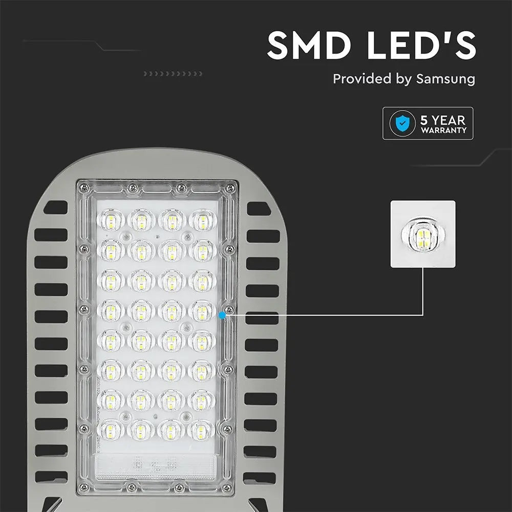 Paraugu izpārdošana, 50W(6850Lm) LED V-TAC SAMSUNG ielu laterna, IP65, pelēks, neitrāli balta gaisma 4000K