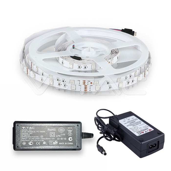 5 metri RGB krāsainās LED lentes komplekts iekštelpām IP20 ar tālvadības pulti,12v barošanās bloku (2124+2671+3625)