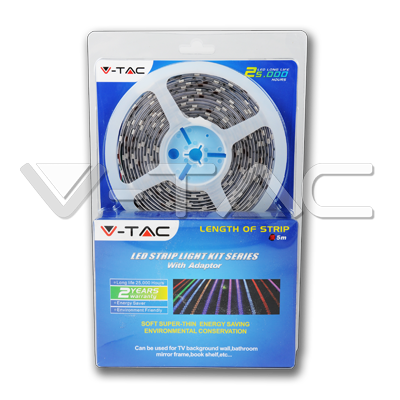 LED Lentes komplekts (barošanas bloks, pults, 5 m lenta) 30 LED diodes SMD5050, krāsainas, IP65 ūdensdroša, V-TAC