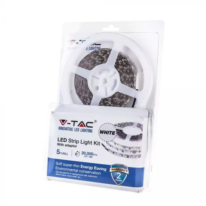 LED lentes komplekts (barošanas bloks, pults, 5 m lenta) 60 LED diodes SMD5050, krāsainas, IP20 ūdensnedroša, V-TAC