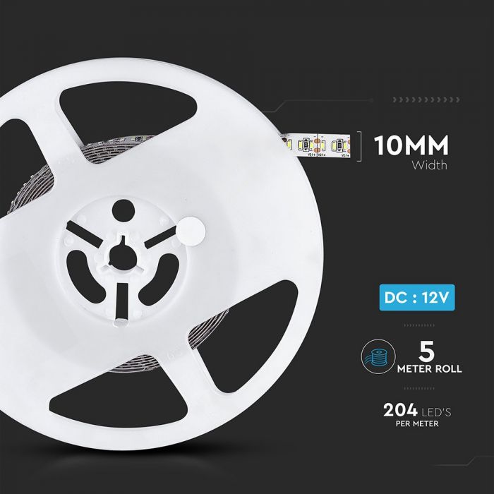 Цена за 1м18Вт/м(1700Лм/м) 1,5А/м, 204 светодиодная лента, водонепроницаемая IP20, V-TAC, холодный белый свет 6000K