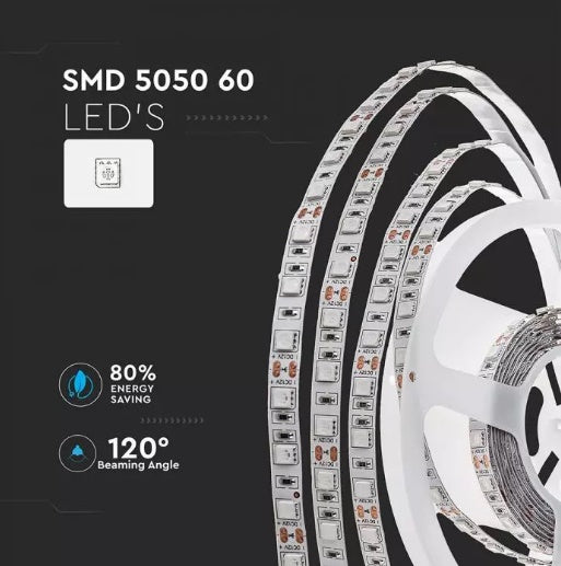 Hind 1m_9W/m(600Lm) LED lint, 60 dioodi SMD5050, veekindel IP20, V-TAC, 24V, külmvalge valgus 6000K.