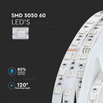 Pris för 1m_9.6W(1000Lm) LED-tejp, 60 dioder SMD5050, vattentät IP20, V-TAC, 24V, varmvitt ljus 3000K