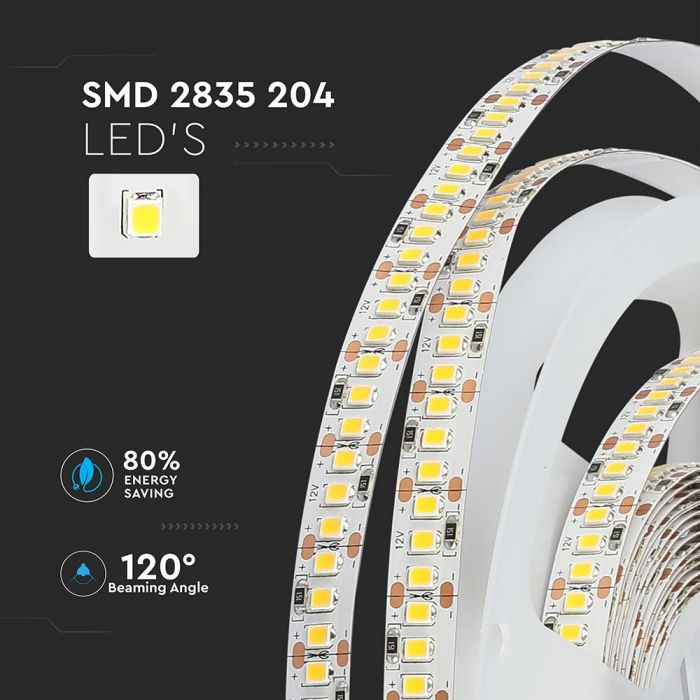 Цена за 1m_18W(1700Lm) светодиодная лента, 204 диодов SMD2835, водонепроницаемый IP20, V-TAC, холодный белый свет 6000K