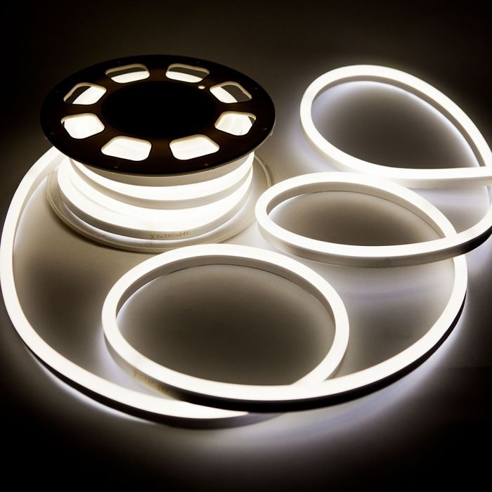 Pris för 10m_8W/m(320Lm/m) LED 24V NEON FLEX Tape, IP65 vattentät, V-TAC, kallvit 6000K