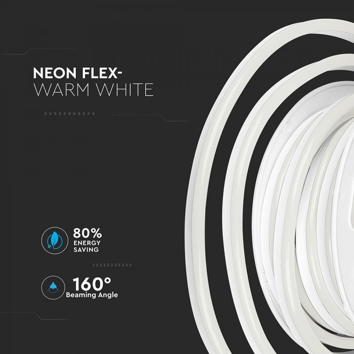 Price for 10m_320Lm LED 24V Flex neon Tape (7-9W/m), IP65 waterproof, V-TAC, warm white 3000K