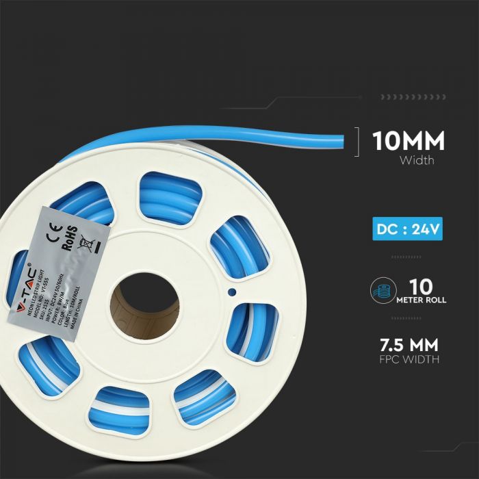 Price for 10m_8W/m(320Lm/m) LED 24V LED NEON FLEX Tape, IP65 waterproof, V-TAC, BLUE light