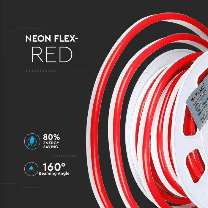 Price for 10m_8W/m(320Lm/m) LED 24V Flex neon Tape, IP65 waterproof, V-TAC, RED light