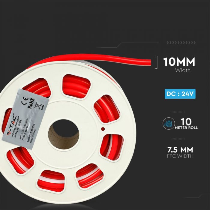Pris per 10m_8W/m(320Lm/m) LED 24V Flex neon Tape, IP65 vattentät, V-TAC, RÖD