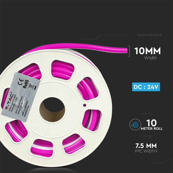 Цена за 10m_320Lm LED 24V Flex neon Tape (7-9W/m), IP65 waterproof, V-TAC, PINK