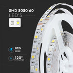 Pris per 1m_9W/m(1000Lm) LED-tejp, 60 dioder SMD5050, vattentät IP20 12V, V-TAC, färgat+neutralt vitt ljus 4000K