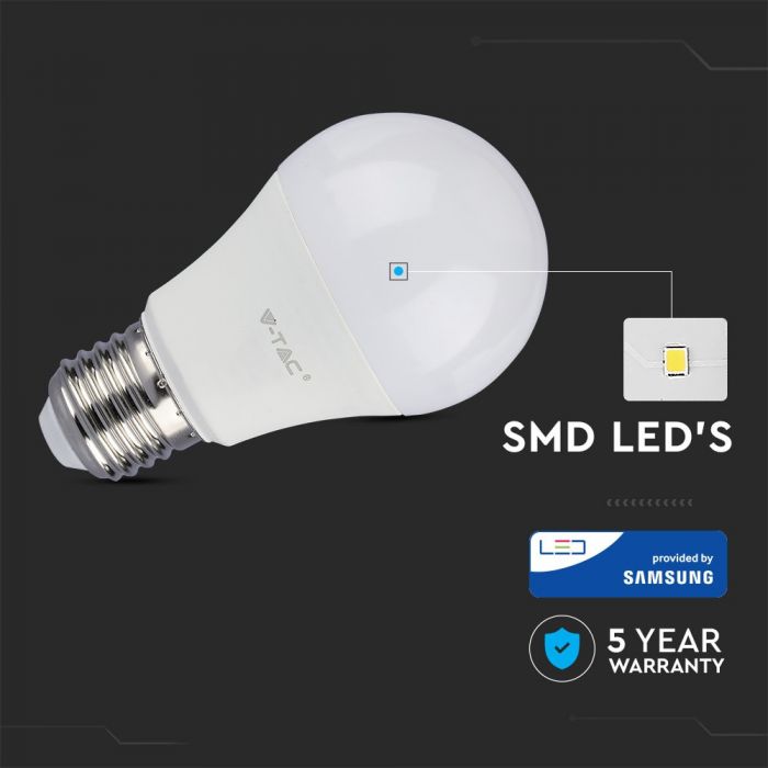 E27 6.5W(806Lm) LED Bulb V-TAC SAMSUNG, warranty 5 years, A60, neutral white light 4000K