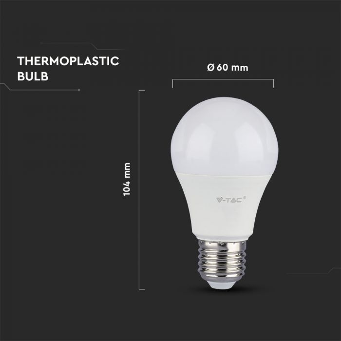 E27 6.5W(806Lm) LED Bulb V-TAC SAMSUNG, warranty 5 years, A60, cold white light 6400K