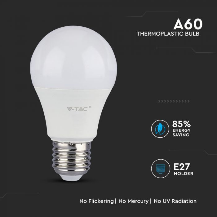 E27 6.5W(806Lm) LED Bulb V-TAC SAMSUNG, warranty 5 years, A60, cold white light 6400K