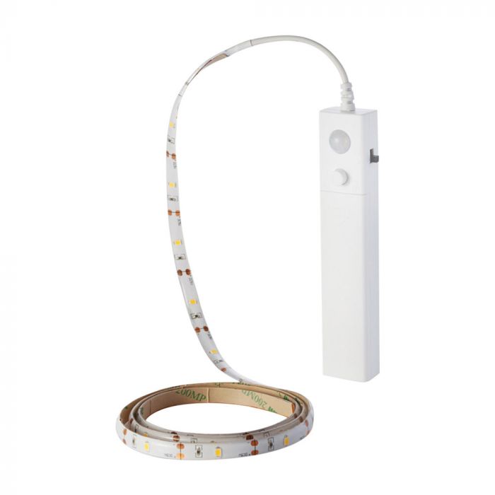 2.4W (200Lm) Led lente 2835 1m ar PIR sensoru, ar 4xAAA baterijām, silti balta gaisma 2700K