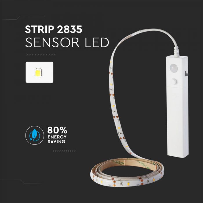 2.4W (200Lm) Led Tape 2835 1m PIR anduriga, 4xAAA patareidega, neutraalne valge valgus 4000K