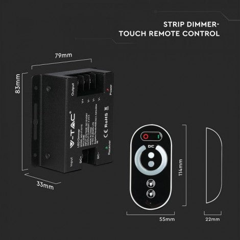 LED ribadimmer koos puutepuldiga, DC 12V: 216W, DC 24V: 432W, 6A, V-TAC