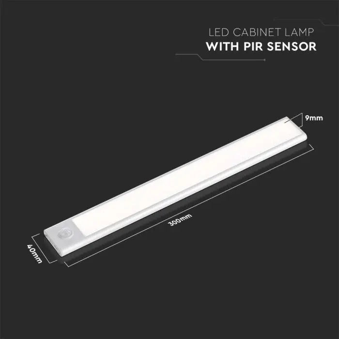 1,5W(110Lm) LED-skåparmatur med PIR-sensor, IP20, silver, neutralvit 4000K