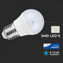 E27 4.5W(470Lm) LED Spuldze V-TAC SAMSUNG, garantija 5 gadi, G45, neitrāli balta gaisma 4000K